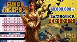 Eurojackpot, estrazione e numeri vincenti di oggi marted&igrave; 24 marzo. Il 5+2 vale 49 milioni