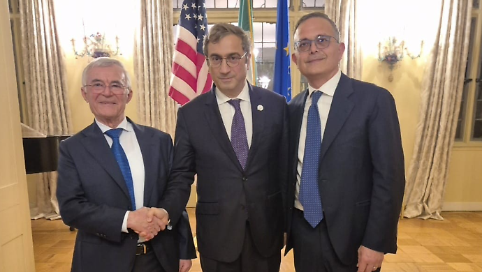 Rino Rappuoli, Direttore Scientifico FBS; Marco Peronaci, Ambasciatore d&rsquo;Italia a Washington, Gianluca Polifrone Direttore Generale FBS
