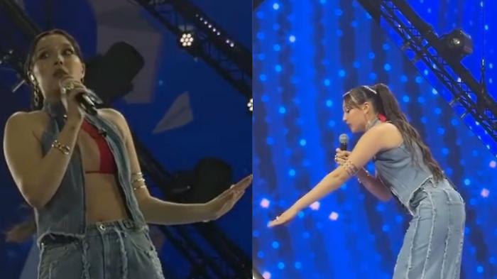 Sarah Toscano si spaventa durante l'esibizione di Amarcord e scoppia a ridere. Sui social: "Brava, semplice e spontanea"