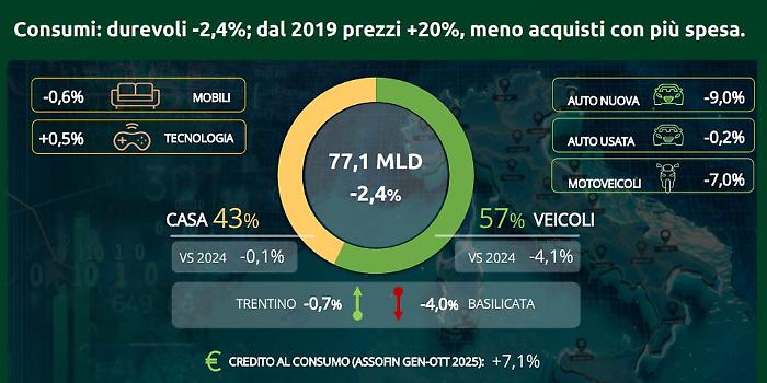 Beni durevoli, consumi -2,4%. Dal 2019 prezzi +20%, meno acquisti con pi&ugrave; spesa
